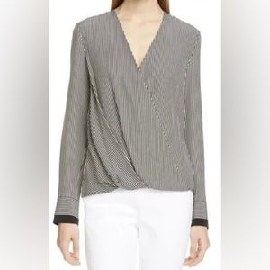 Rag & Bone Women Top Blouse Victor Wrap Striped Silk Black SMALL